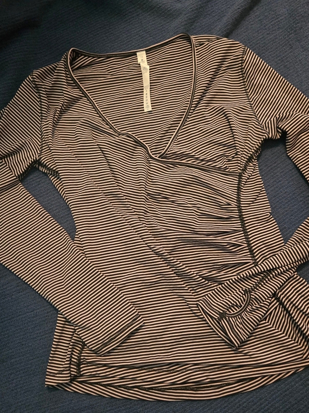 lululemon athletica Black & White Striped Wrap-Style Long Sleeve Top